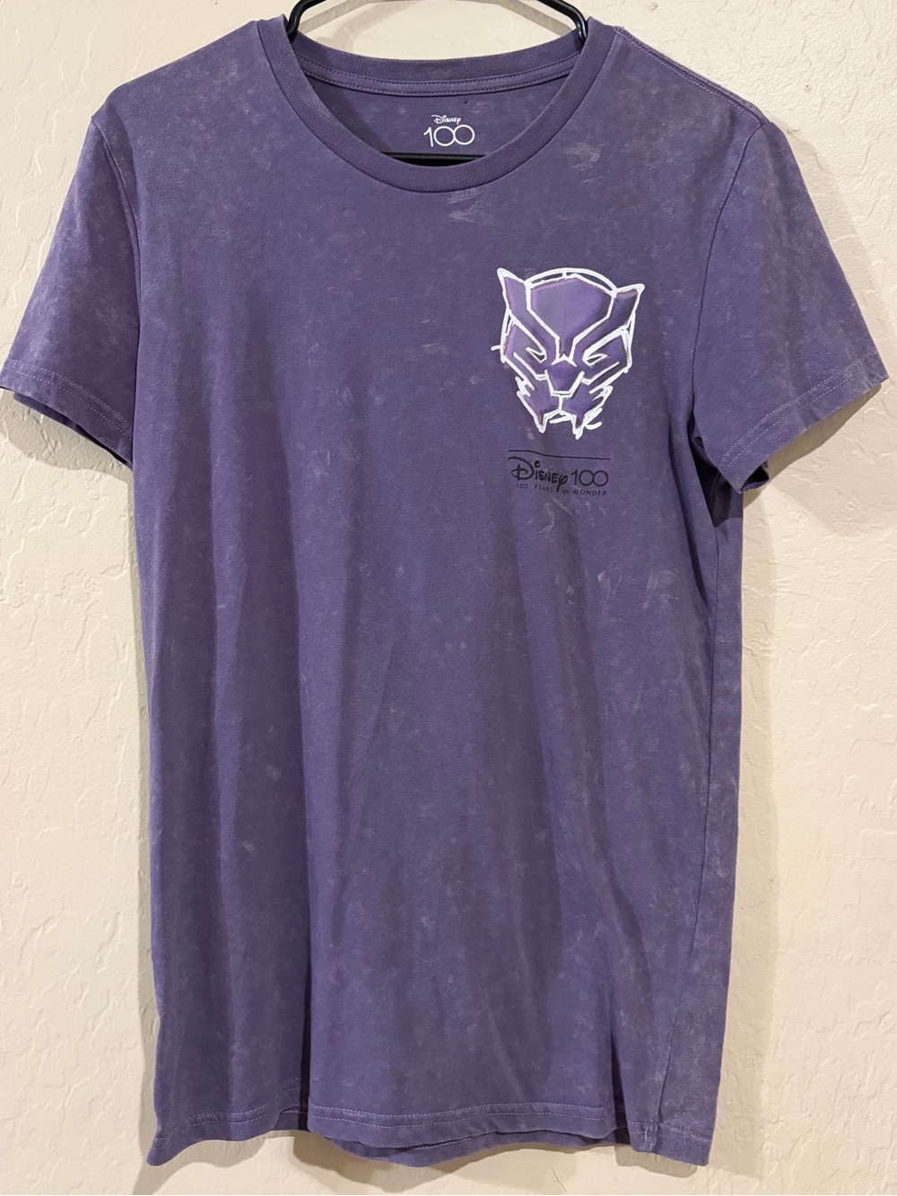 Disney 100 Black Panther Acid Wash Purple Graphic Tee Marvel Women’s- Size Small